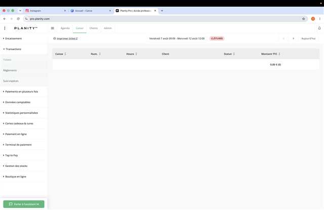 Caisse Planity du 7 au 12 août : 0 €